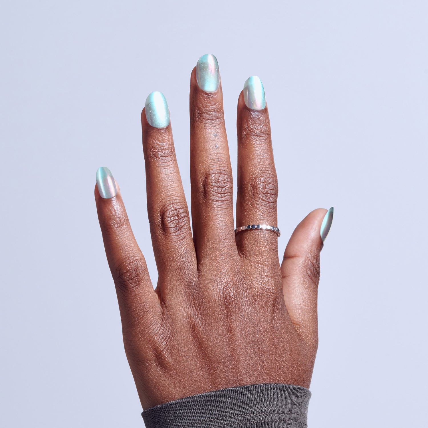 KISS GLAM Embellished Press On Nails, ‘Celestique’, Blue, Short Round, 32 Count