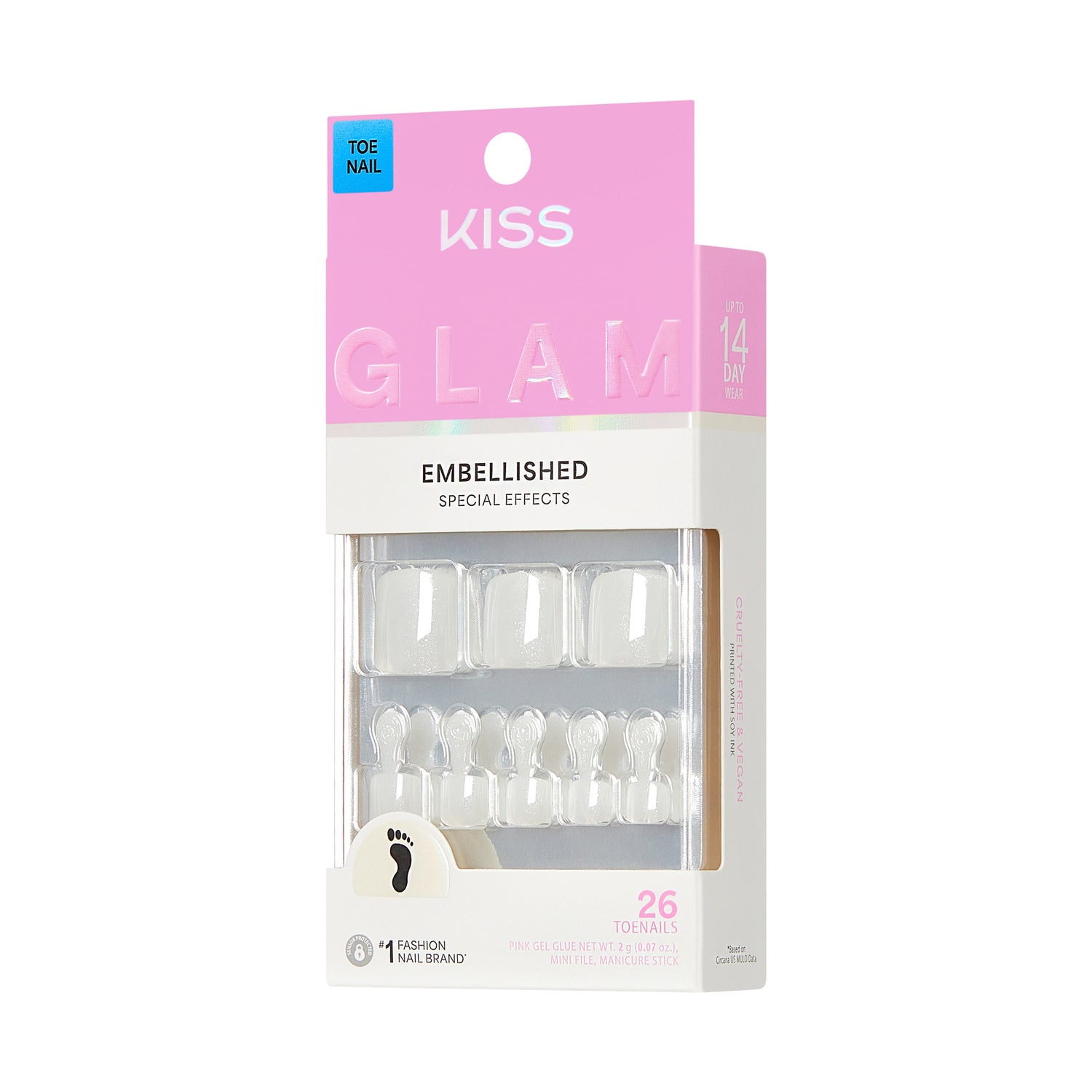 KISS GLAM Press On Toenails, ‘Twinkle Toes’, White, 26 Count