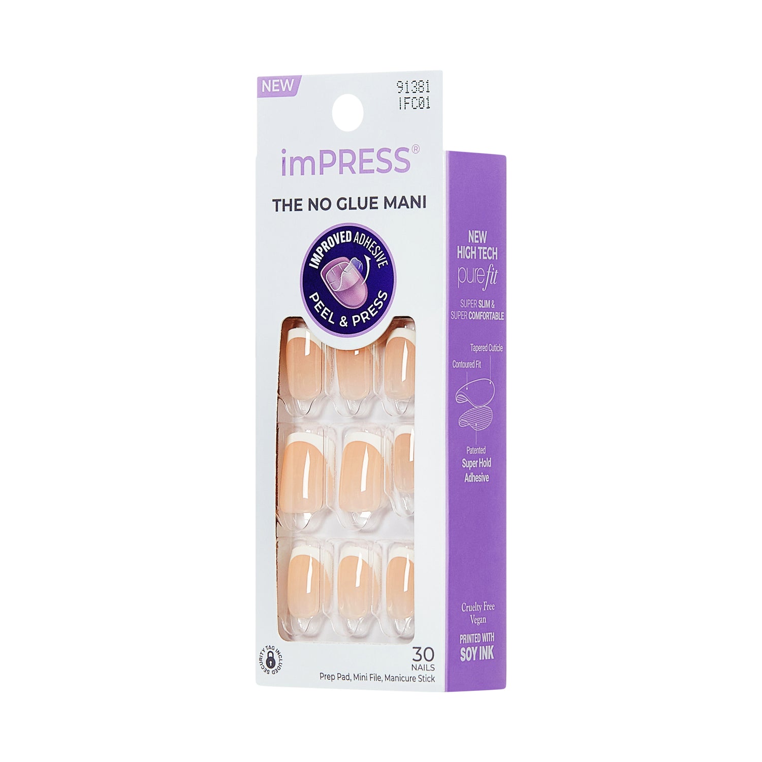 imPRESS Classic French Press On Nails, No Glue Needed, White Tips, Short Square, 30 Ct.