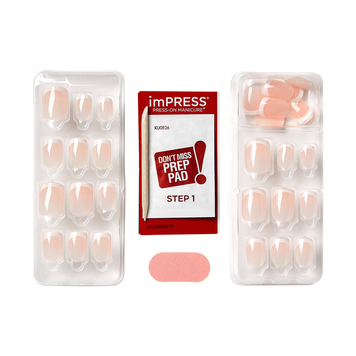 KISS imPRESS French Tip Press On Nails, ‘Chic French ‘, White, Short Squoval, 30 Count