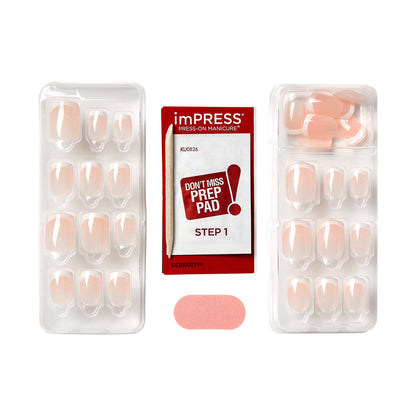 KISS imPRESS French Tip Press On Nails, ‘Chic French ‘, White, Short Squoval, 30 Count