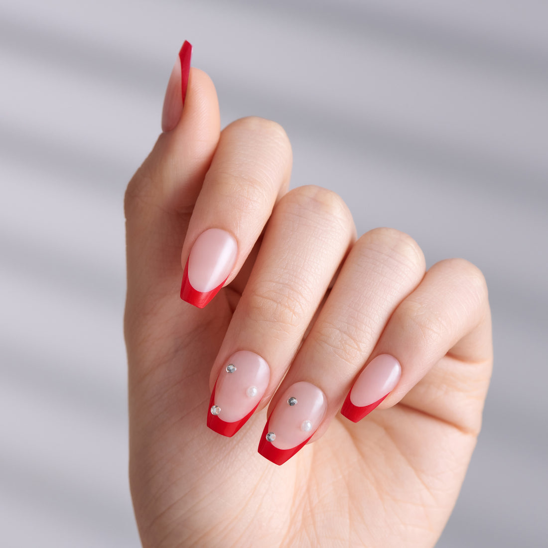 KISS imPRESS Press On Nails, ‘Happy World’, Red, Medium Coffin, 30 Count