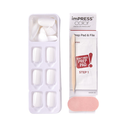 imPRESS Color Press On Nails, No Glue Needed, White, Short Squoval, 30 Ct.