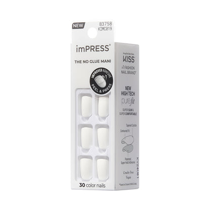 imPRESS Color Press On Nails, No Glue Needed, White, Short Squoval, 30 Ct.