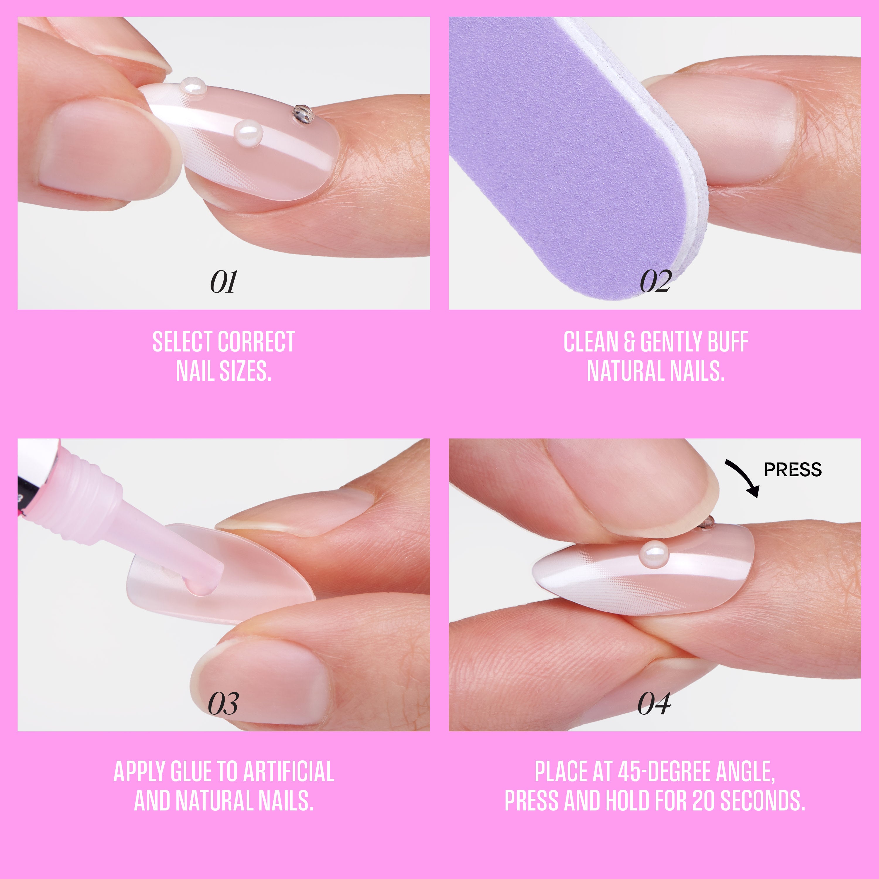 KISS GLAM 3D &amp; Jeweled Press On Nails  Almond, ‘Breeze of Bliss’, Pink, Medium, 32 Count