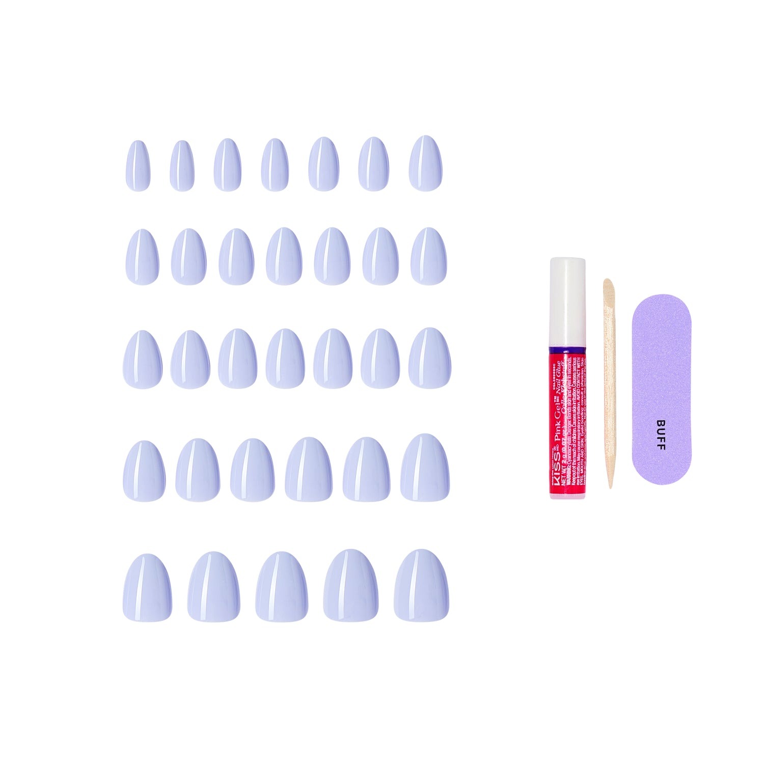 KISS CORE Color Press On Nails Almond, ‘Flee’, Blue, Short Length, 32 Count