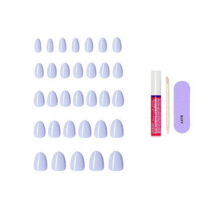 KISS CORE Color Press On Nails Almond, ‘Flee’, Blue, Short Length, 32 Count