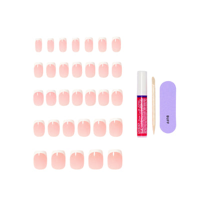KISS CORE French Tip Press On Nails, ‘Snapshot’, White, Short Squoval, 32 Count