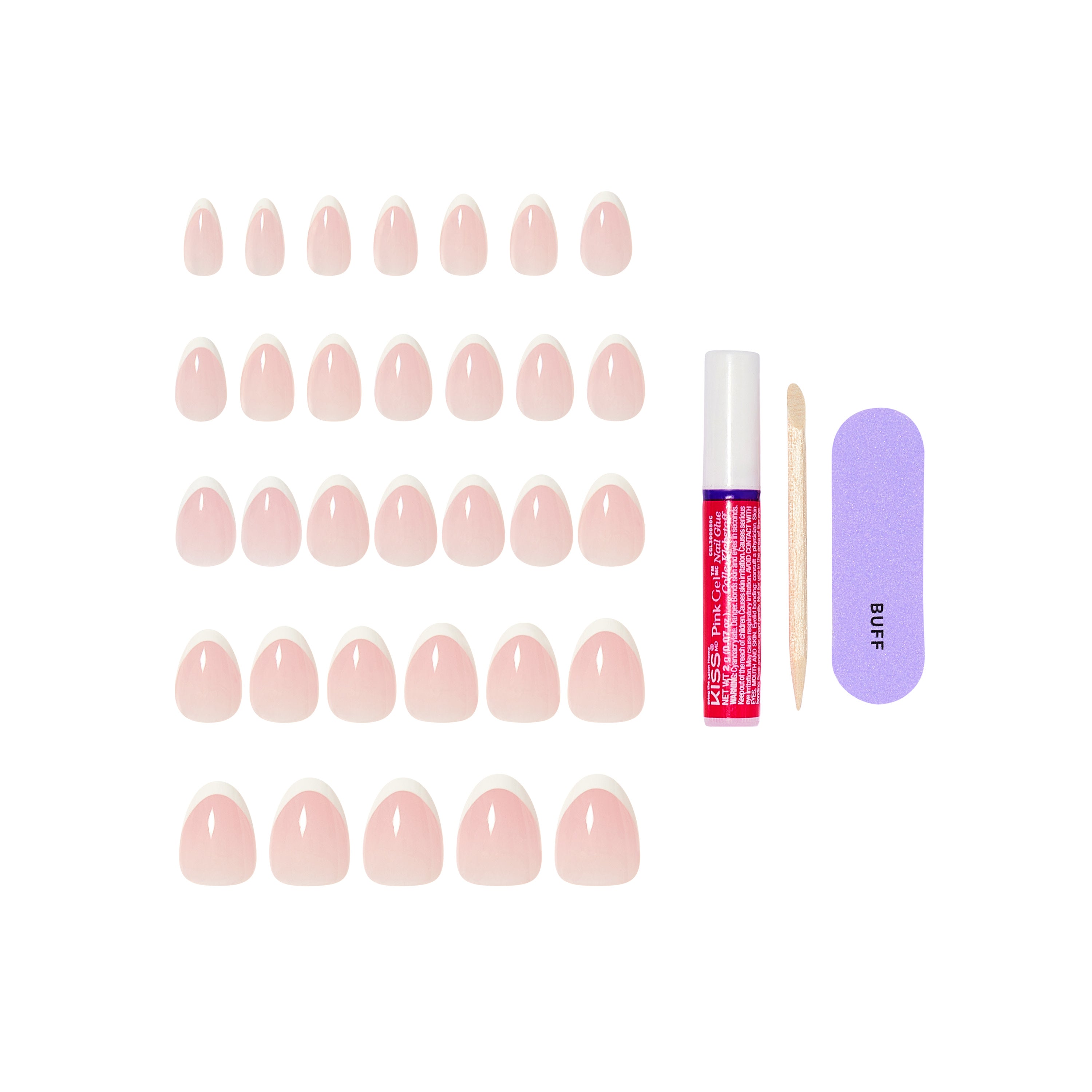 KISS CORE French Tip Press On Nails Almond, ‘Passionate’, White, Short Length, 32 Count