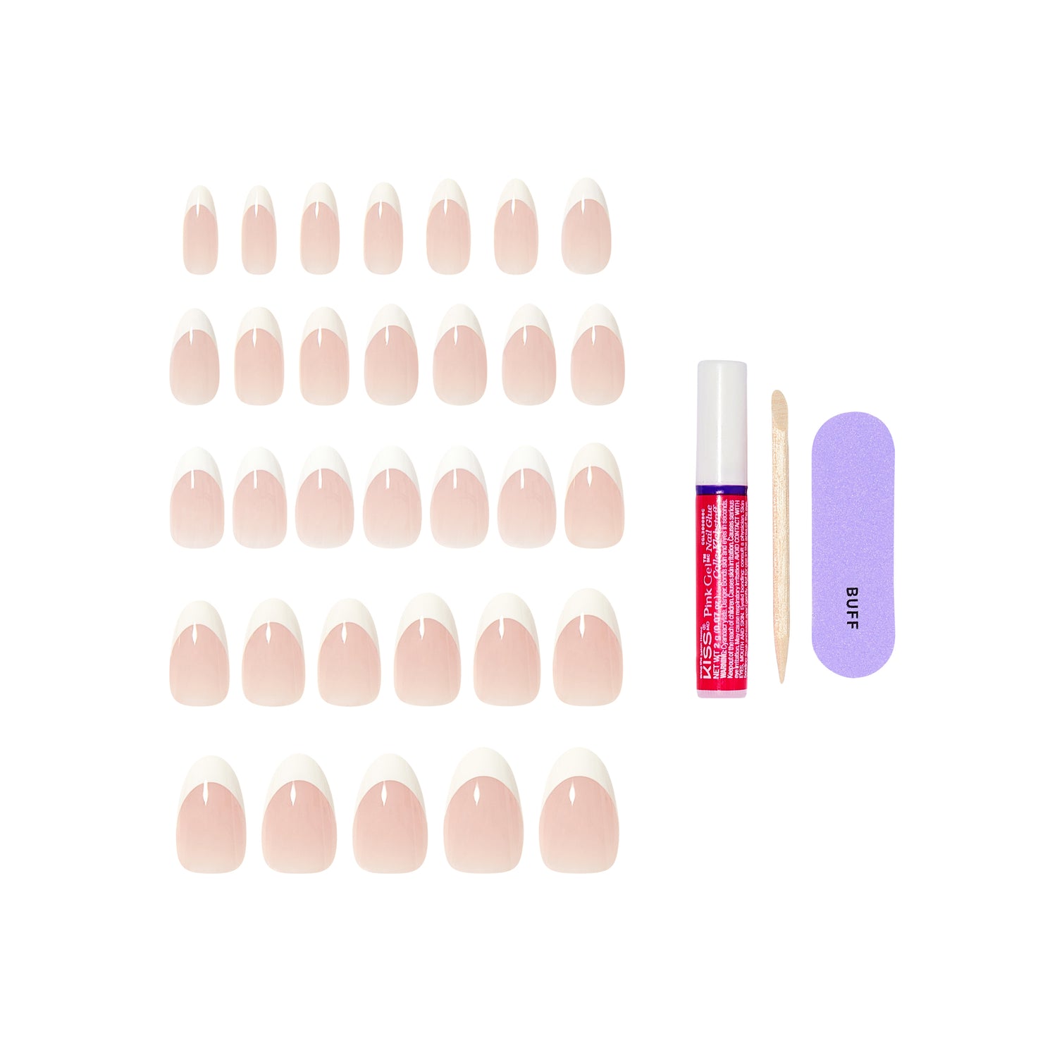 KISS CORE French Tip Press On Nails Almond, ‘Curiosity’, White, Medium Length, 32 Count