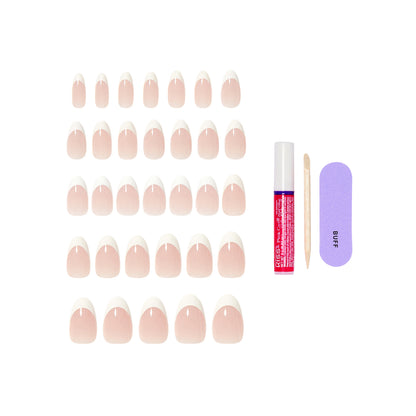 KISS CORE French Tip Press On Nails Almond, ‘Curiosity’, White, Medium Length, 32 Count