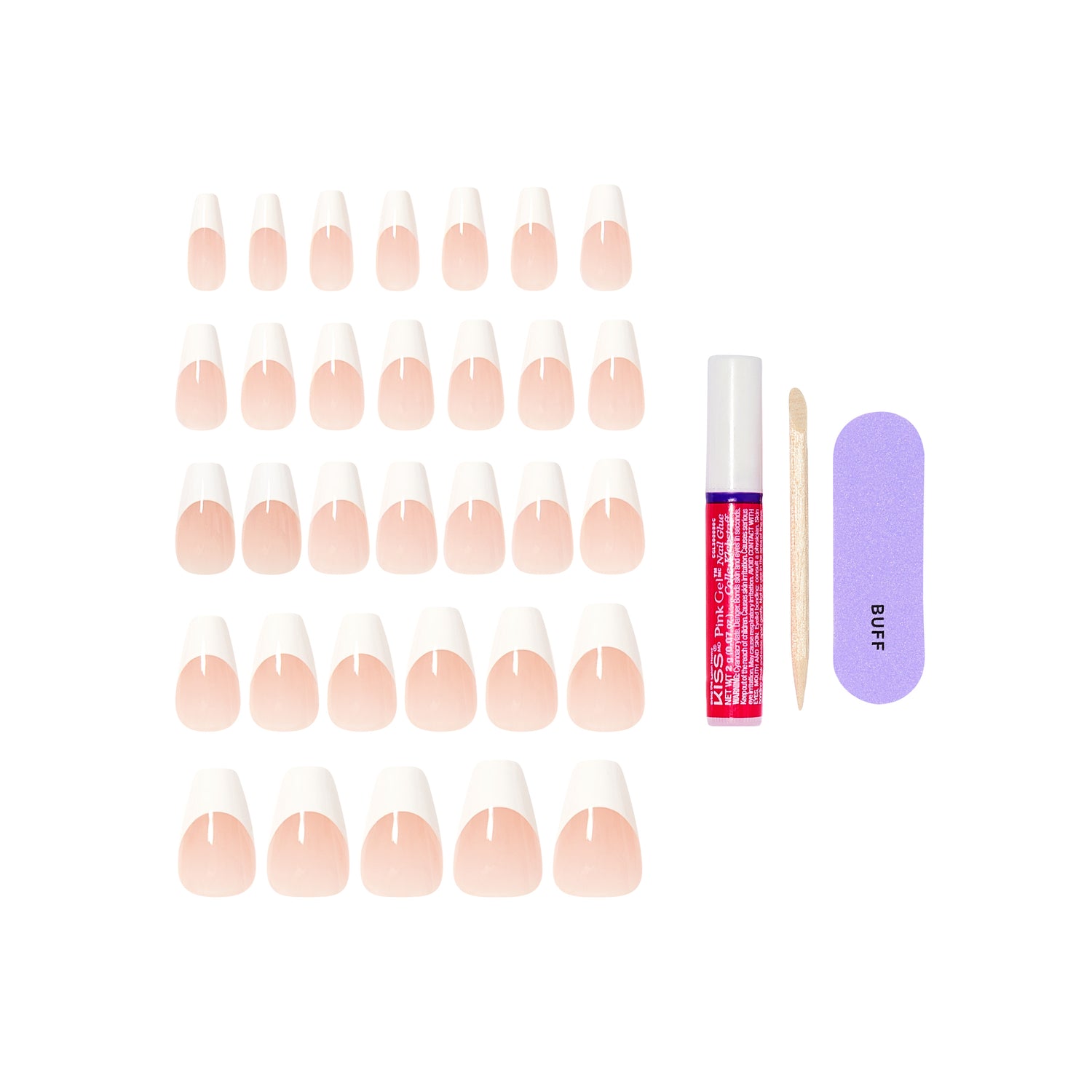 KISS CORE French Tip Press On Nails, ‘Reunion’, White, Medium Coffin, 32 Count