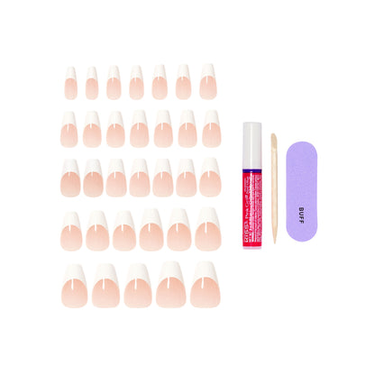 KISS CORE French Tip Press On Nails, ‘Reunion’, White, Medium Coffin, 32 Count