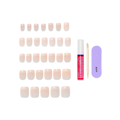 KISS CORE French Tip Press On Nails, ‘Your Moment’, White, Real Short Squoval, 32 Count