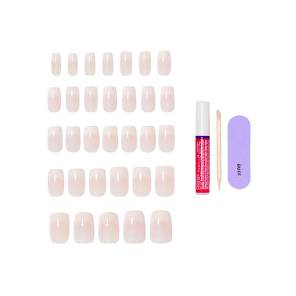 KISS CORE French Tip Press On Nails, ‘Scenario’, White, Medium Squoval, 32 Count