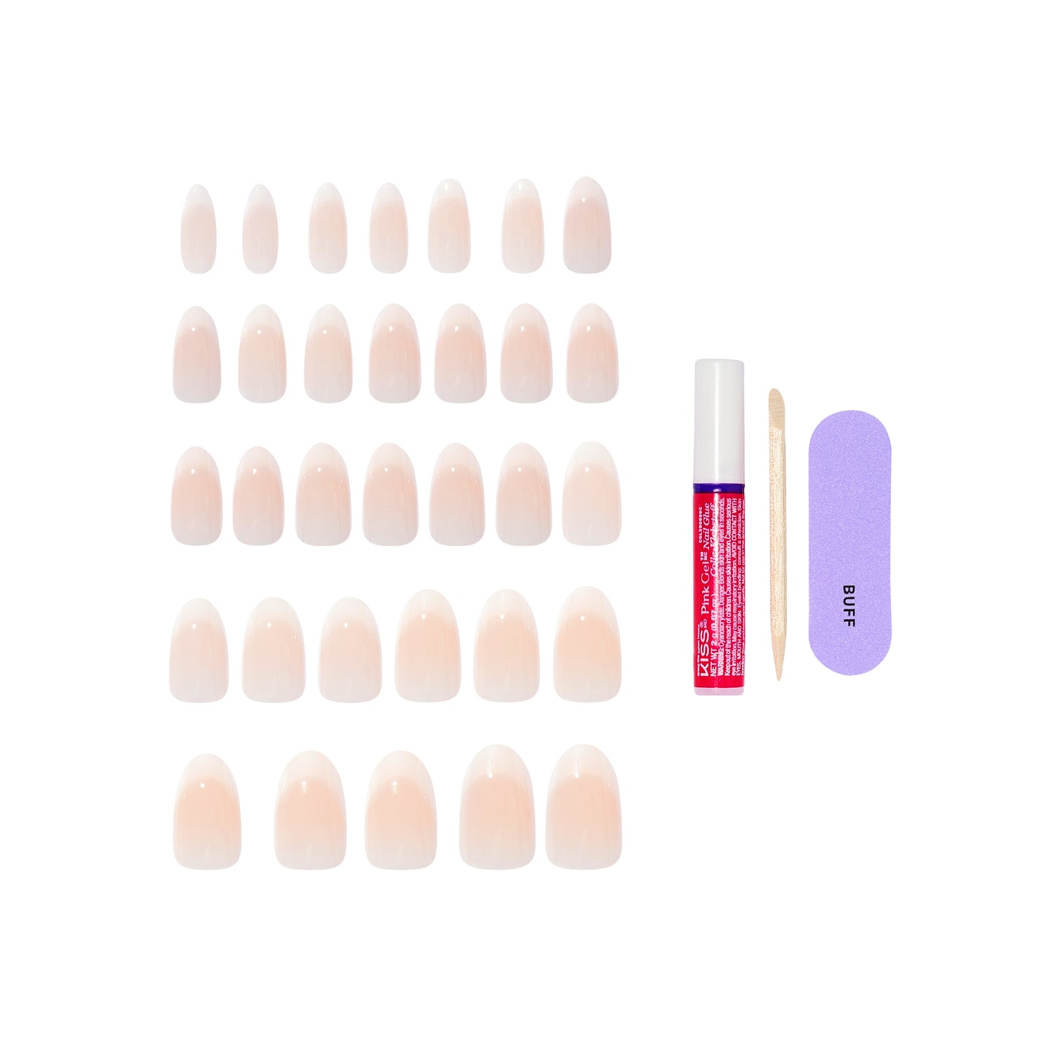 KISS CORE French Tip Press On Nails Almond, ‘Burble’, White, Medium Length, 32 Count