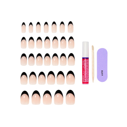 KISS CORE French Tip Press On Nails Almond, ‘Full of Fun’, Black, Medium, 32 Count
