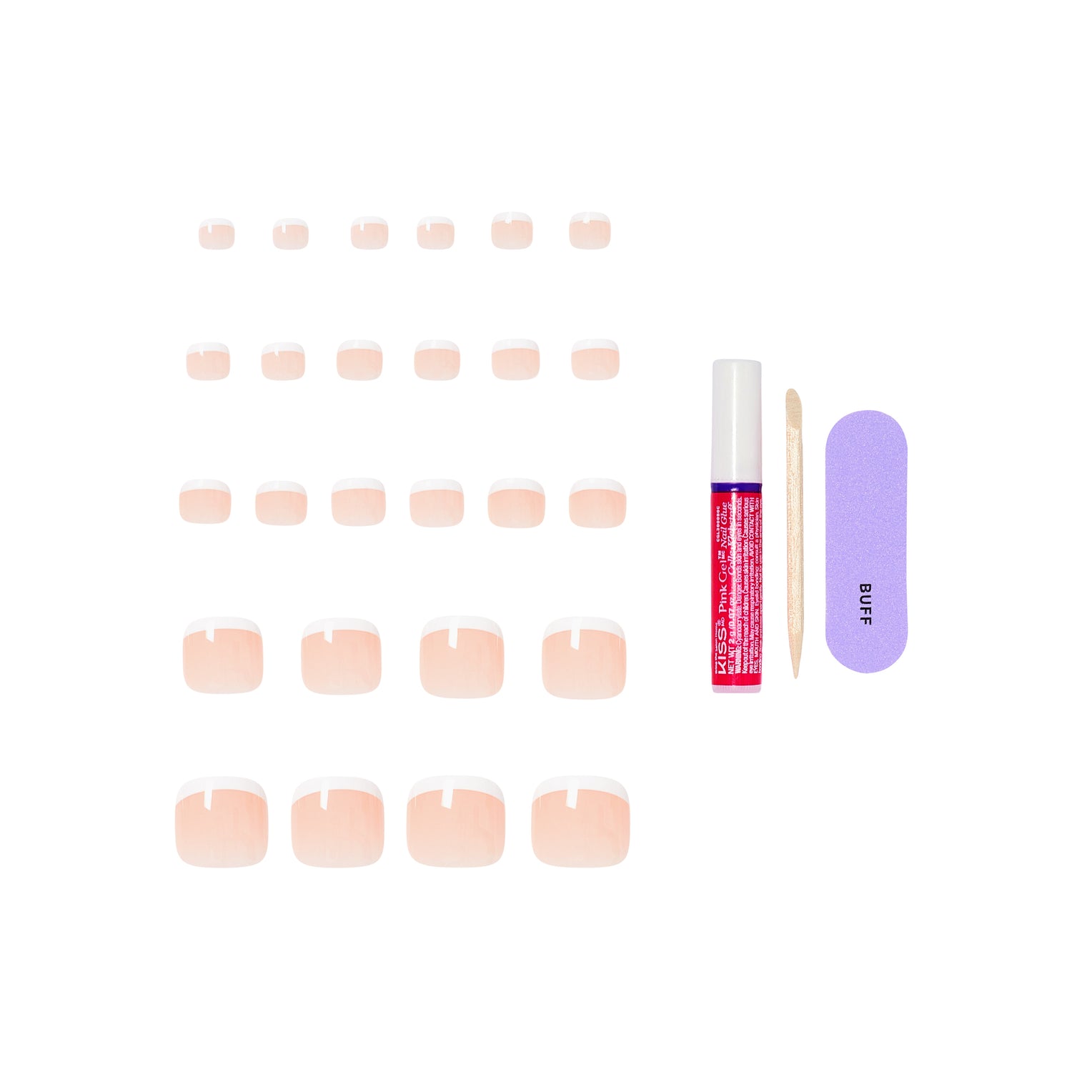 KISS CORE French Tip Press On Toenails, ‘Two of a Kind’, White, 26 Count