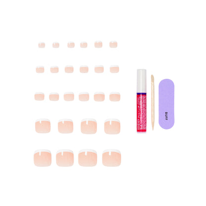 KISS CORE French Tip Press On Toenails, ‘Two of a Kind’, White, 26 Count