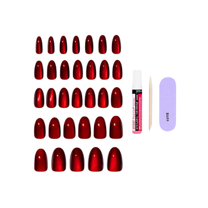 KISS CORE Magnetic Press On Nails Almond, ‘Apple Blossom’, Red, Medium Length, 32 Count
