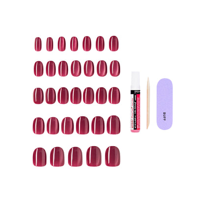 KISS CORE Magnetic Press On Nails, ‘Flaming’, Berry, Short Round, 32 Count