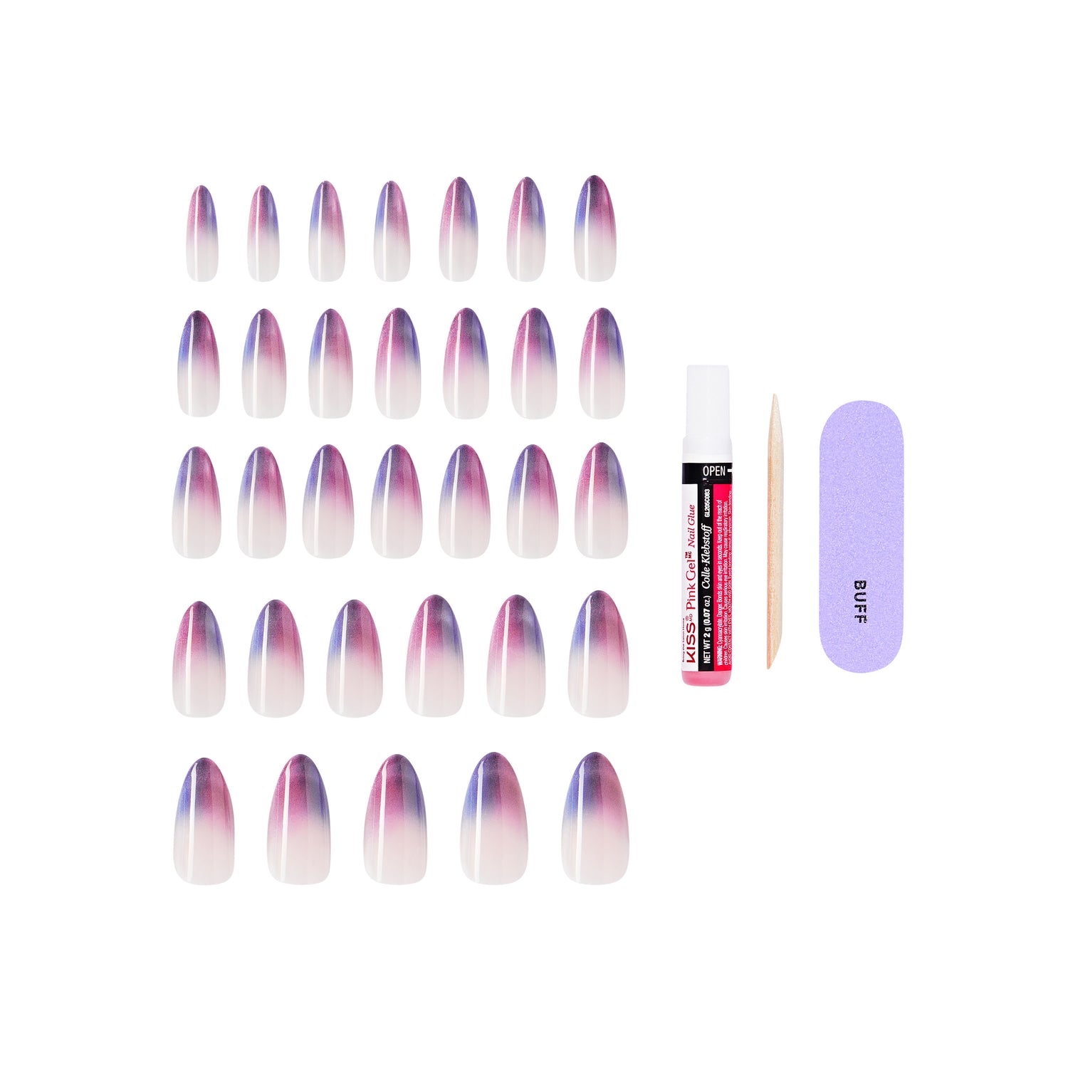 KISS CORE Magnetic Press On Nails, ‘Twinkling Stars’, Purple, Long Round, 32 Count