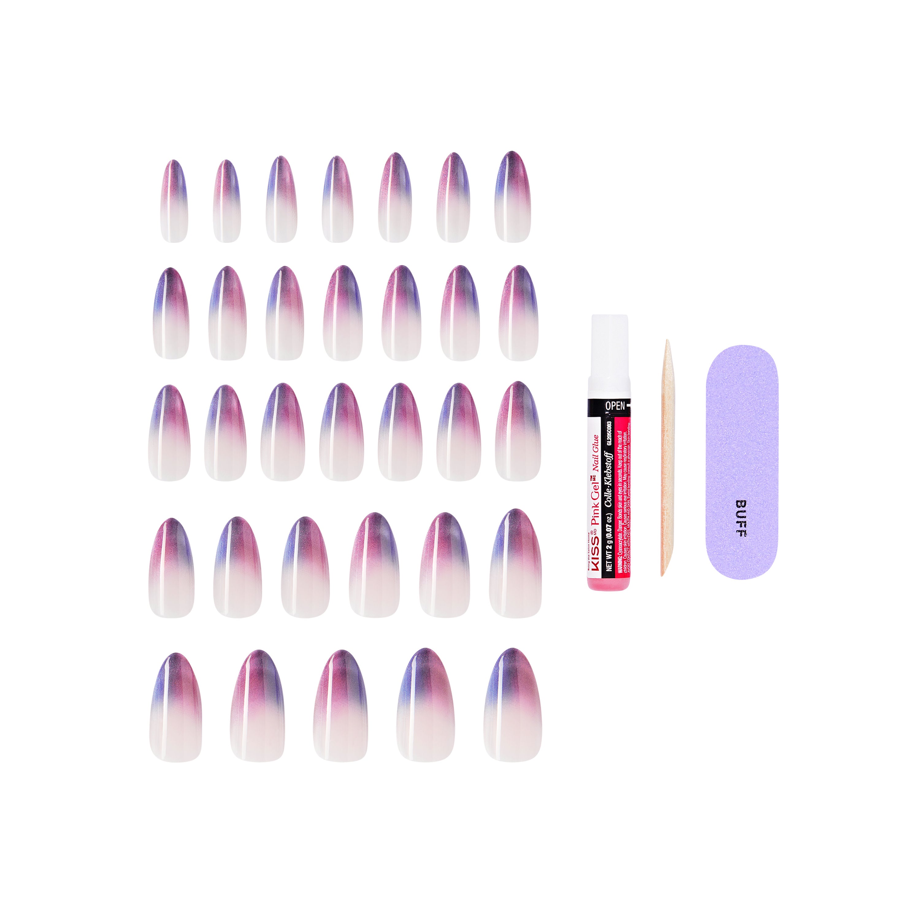 KISS CORE Magnetic Press On Nails, ‘Twinkling Stars’, Purple, Long Round, 32 Count