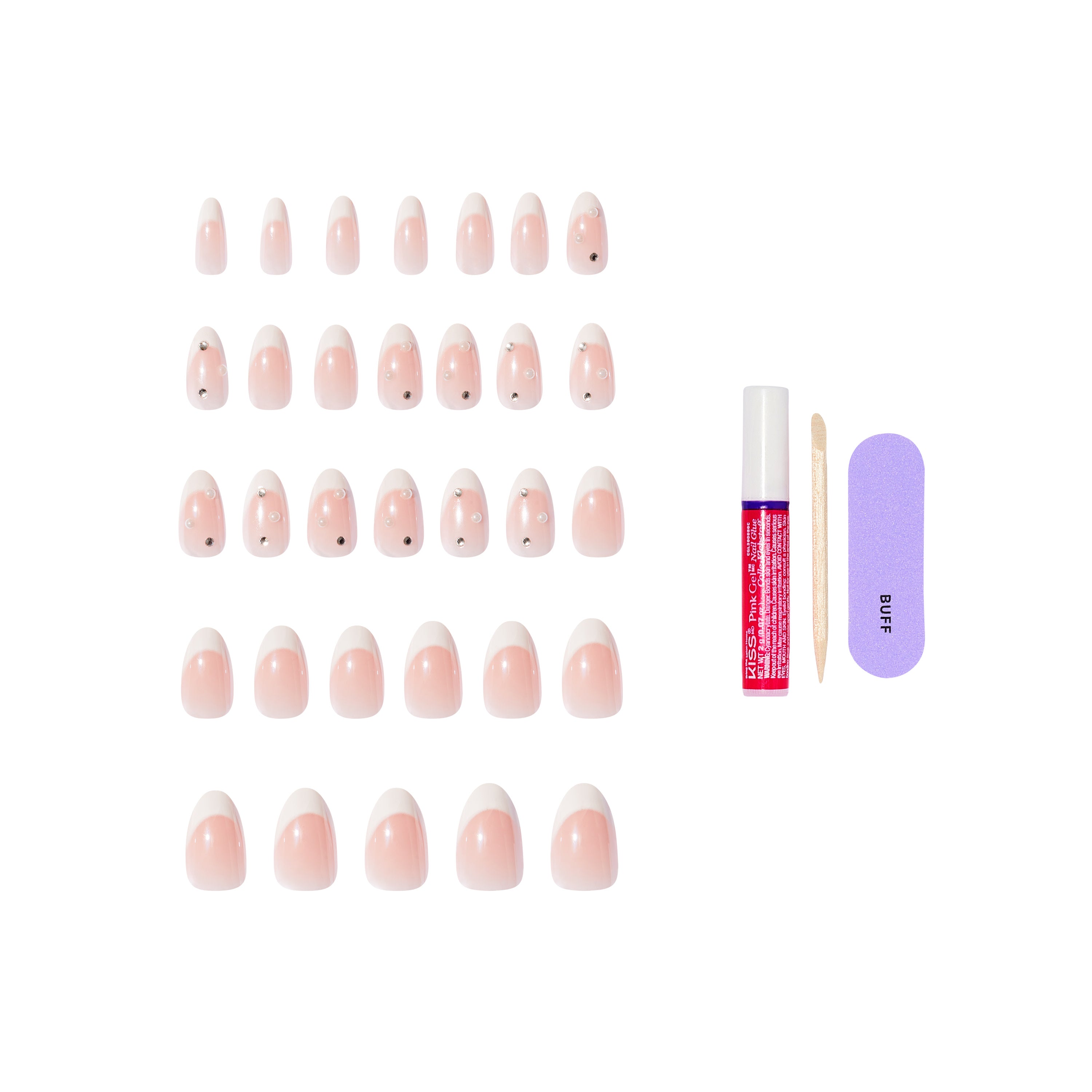 KISS GLAM 3D &amp; Jeweled Press On Nails Almond, ‘Serendipity Awaits’, Neutral, Medium, 32 Count