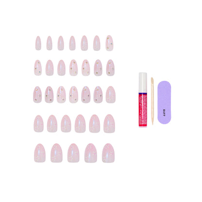 KISS GLAM 3D &amp; Jeweled Press On Nails  Almond, ‘Breeze of Bliss’, Pink, Medium, 32 Count