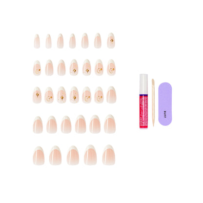 KISS GLAM 3D &amp; Jeweled Press On Nails  Almond, ‘Zephyr’, Neutral, Medium Length, 32 Count