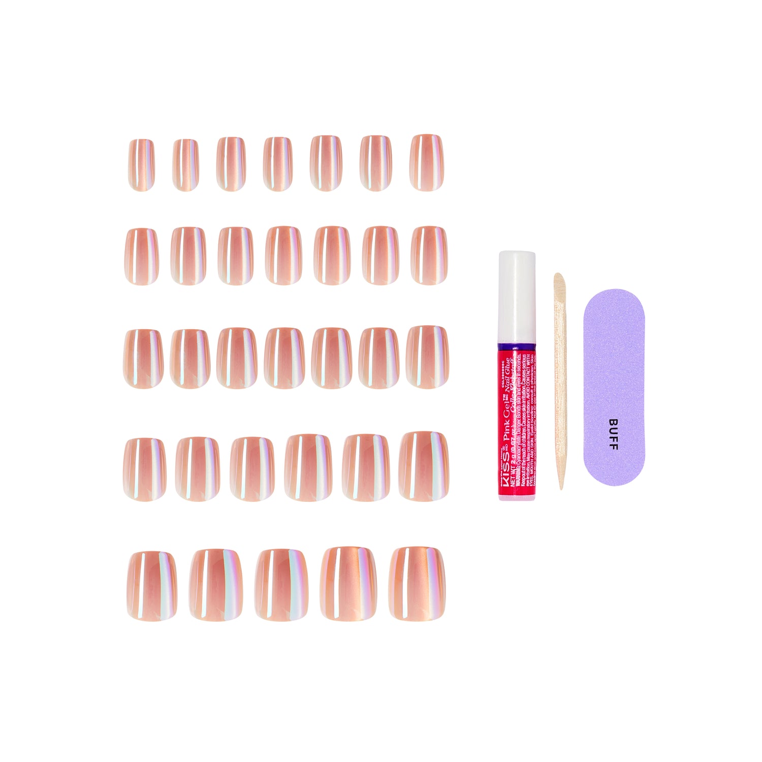 KISS GLAM Embellished Press On Nails, ‘Golden Hour Affairs’, Beige, Short Squoval, 32 Count