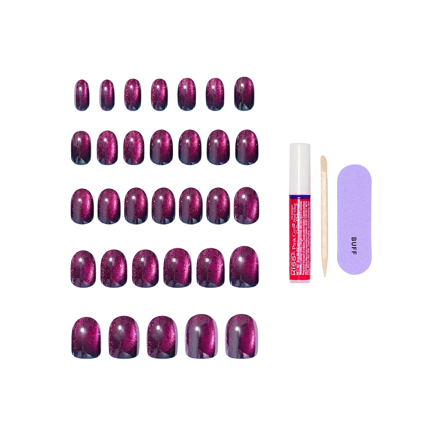 KISS GLAM Embellished Press On Nails, ‘Simple Joys’, Purple, Short Round, 32 Count