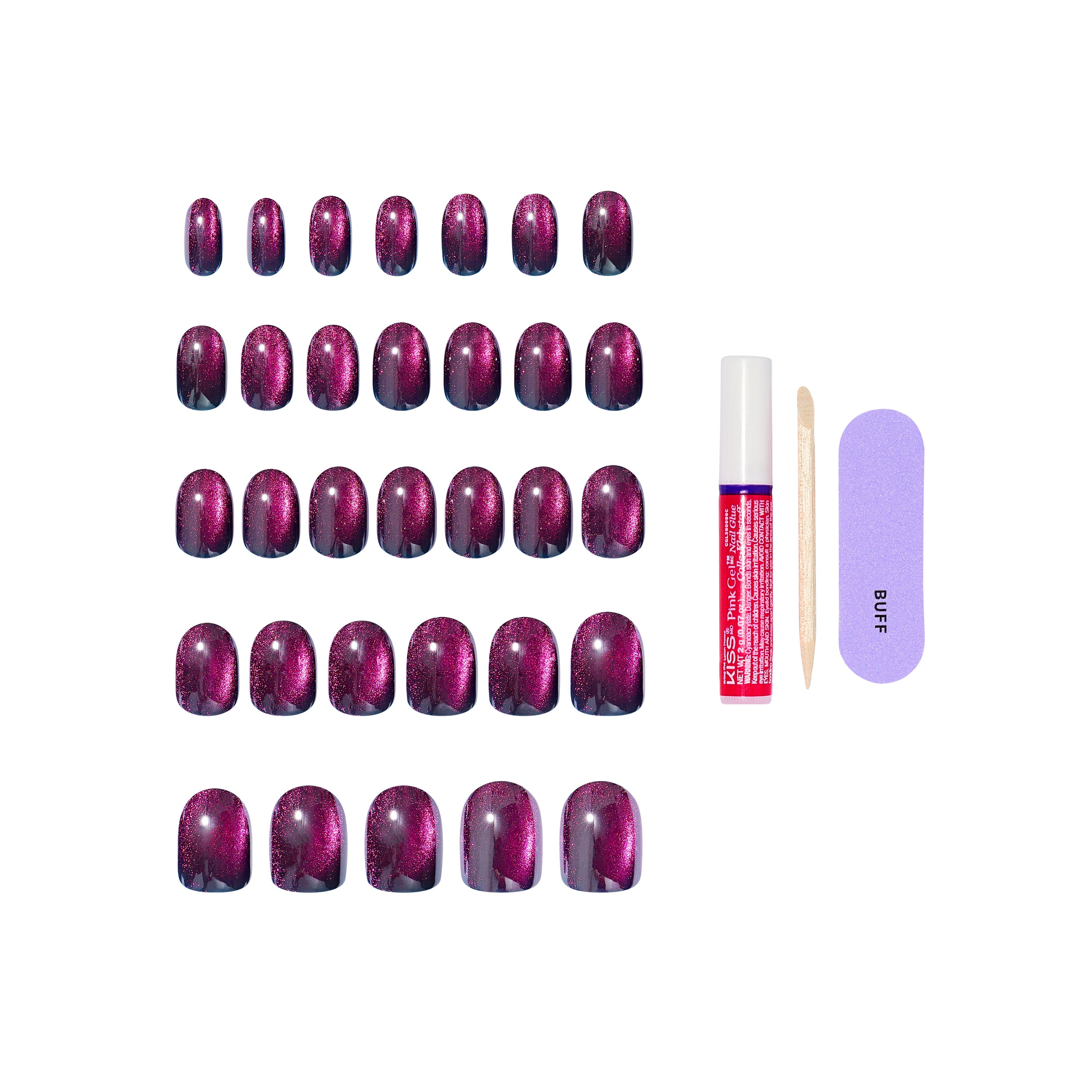 KISS GLAM Embellished Press On Nails, ‘Simple Joys’, Purple, Short Round, 32 Count