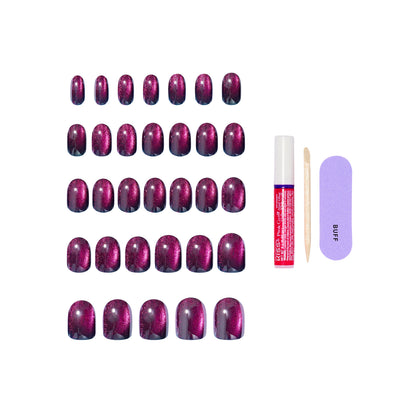 KISS GLAM Embellished Press On Nails, ‘Simple Joys’, Purple, Short Round, 32 Count