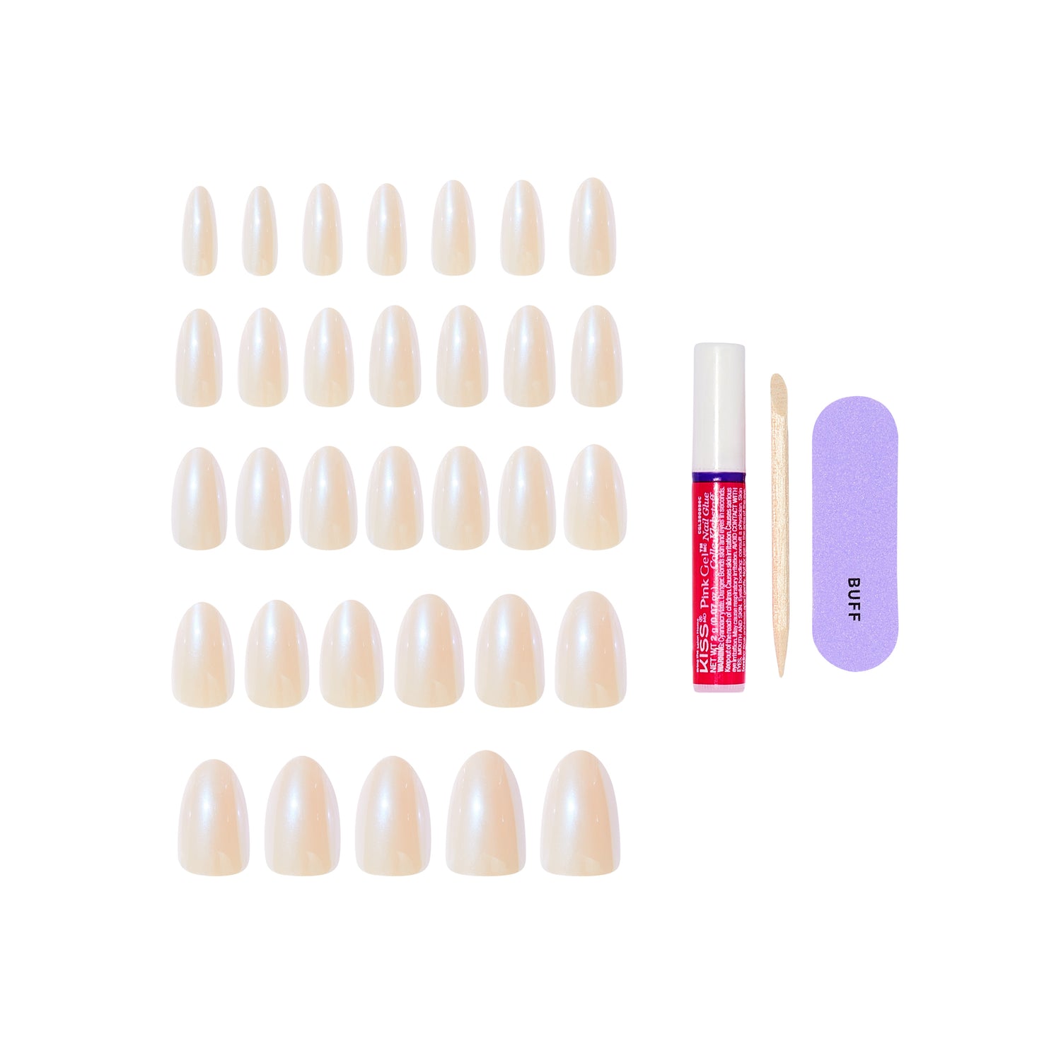 KISS GLAM Embellished Press On Nails Almond, ‘Dive’, Pink, Medium Length, 32 Count
