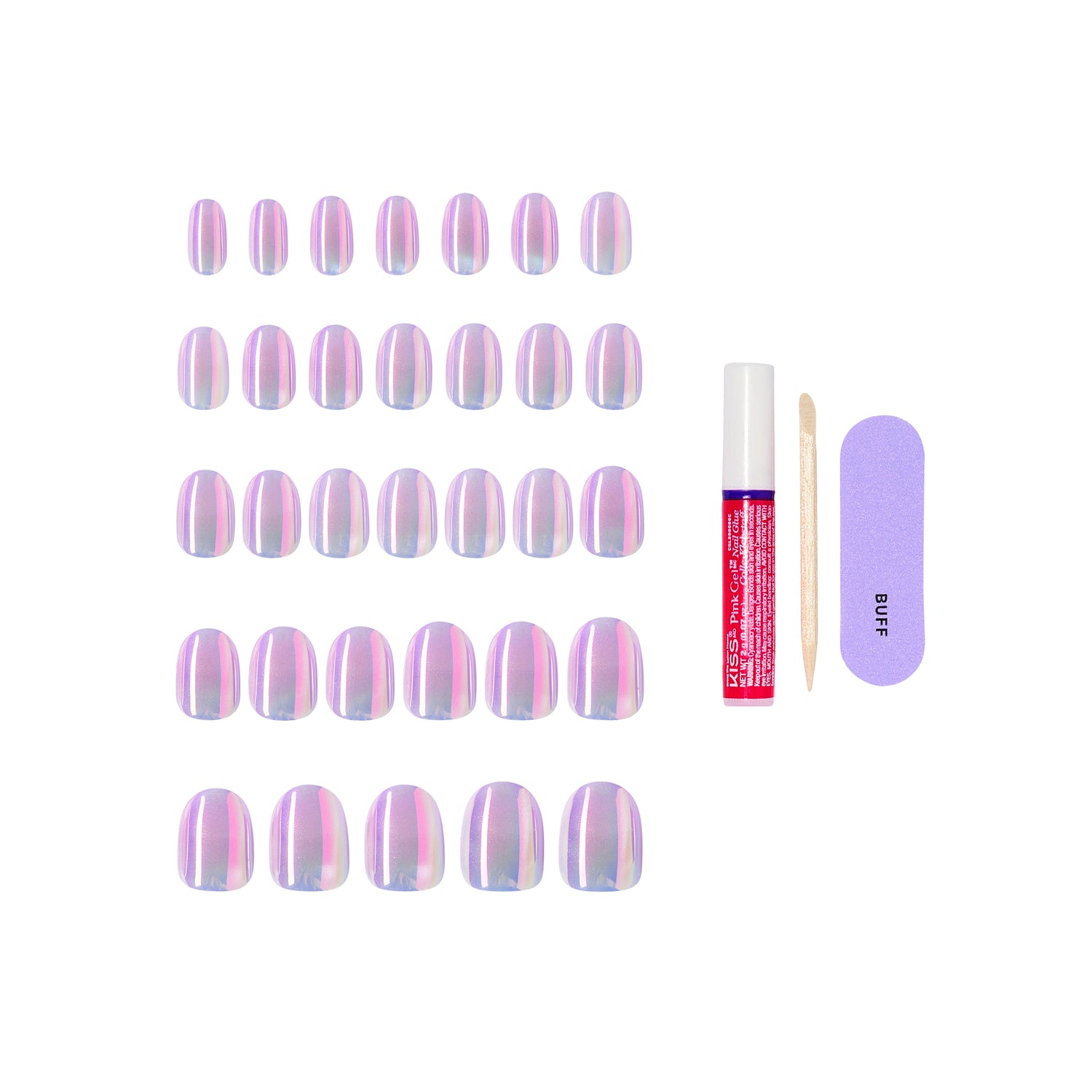 KISS GLAM Embellished Press On Nails, ‘One n Only’, Pink, Short Round, 32 Count