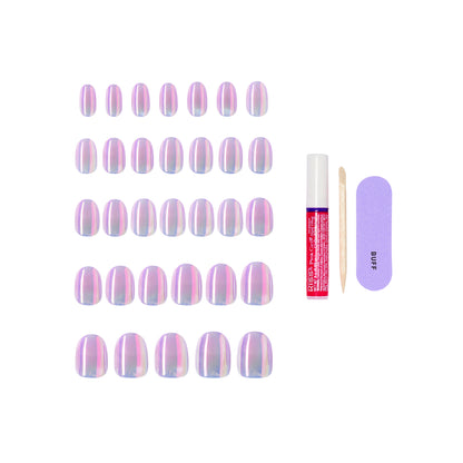 KISS GLAM Embellished Press On Nails, ‘One n Only’, Pink, Short Round, 32 Count