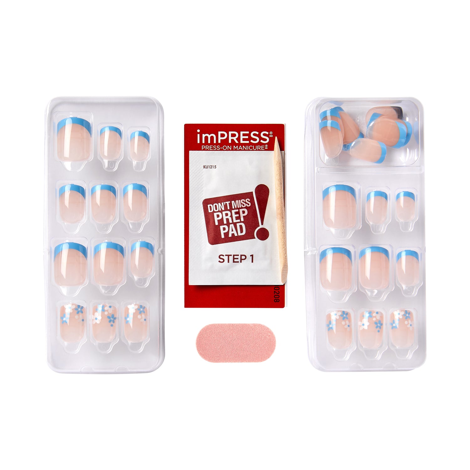 imPRESS Modern French Tip Press On Nails, No Glue Needed, Blue Tips, Short Square, 30 Ct.