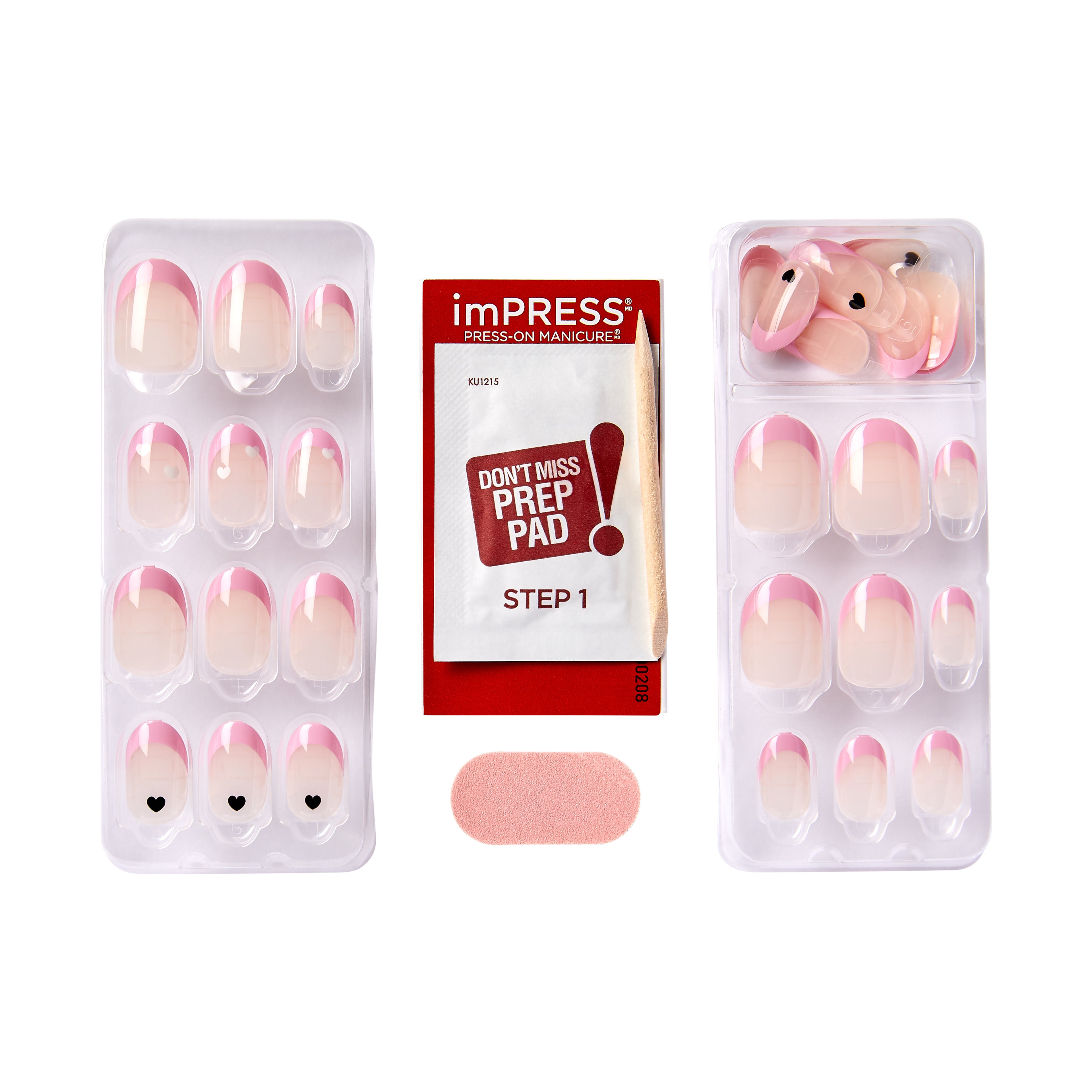 imPRESS Modern French Tip Press On Nails, No Glue Needed, Pink Tips, Short Oval, 30 Ct.