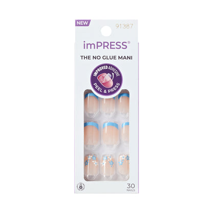 imPRESS Modern French Tip Press On Nails, No Glue Needed, Blue Tips, Short Square, 30 Ct.