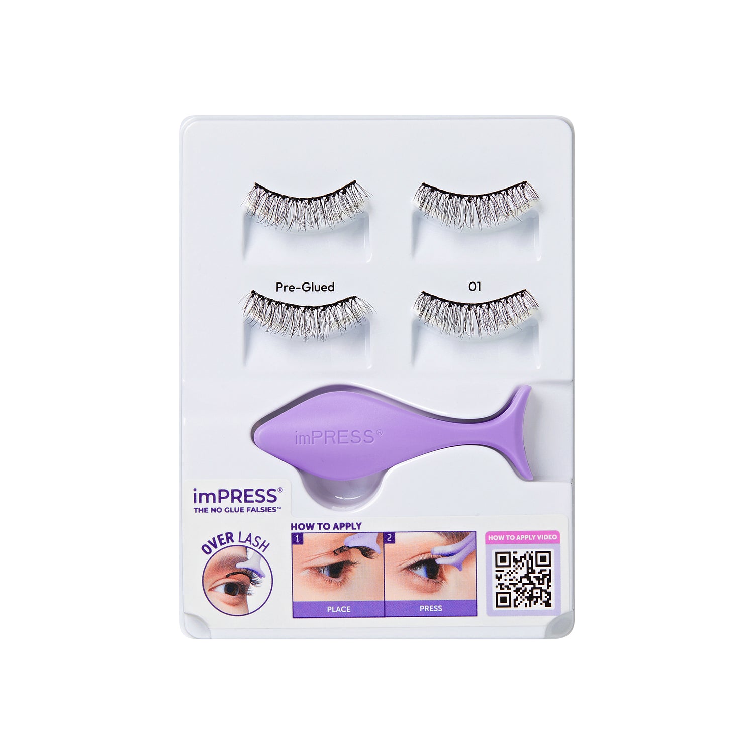 KISS imPRESS Pre-Glued Strip Lashes Kit, Classic Natural, 2 Pair Self Adhesive Eyelashes