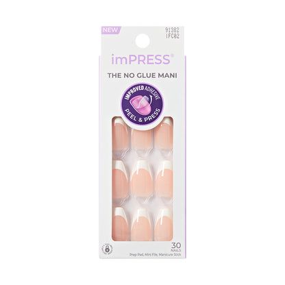 imPRESS Classic French Press On Nails, No Glue Needed, White Tips, Medium Coffin, 30 Ct.