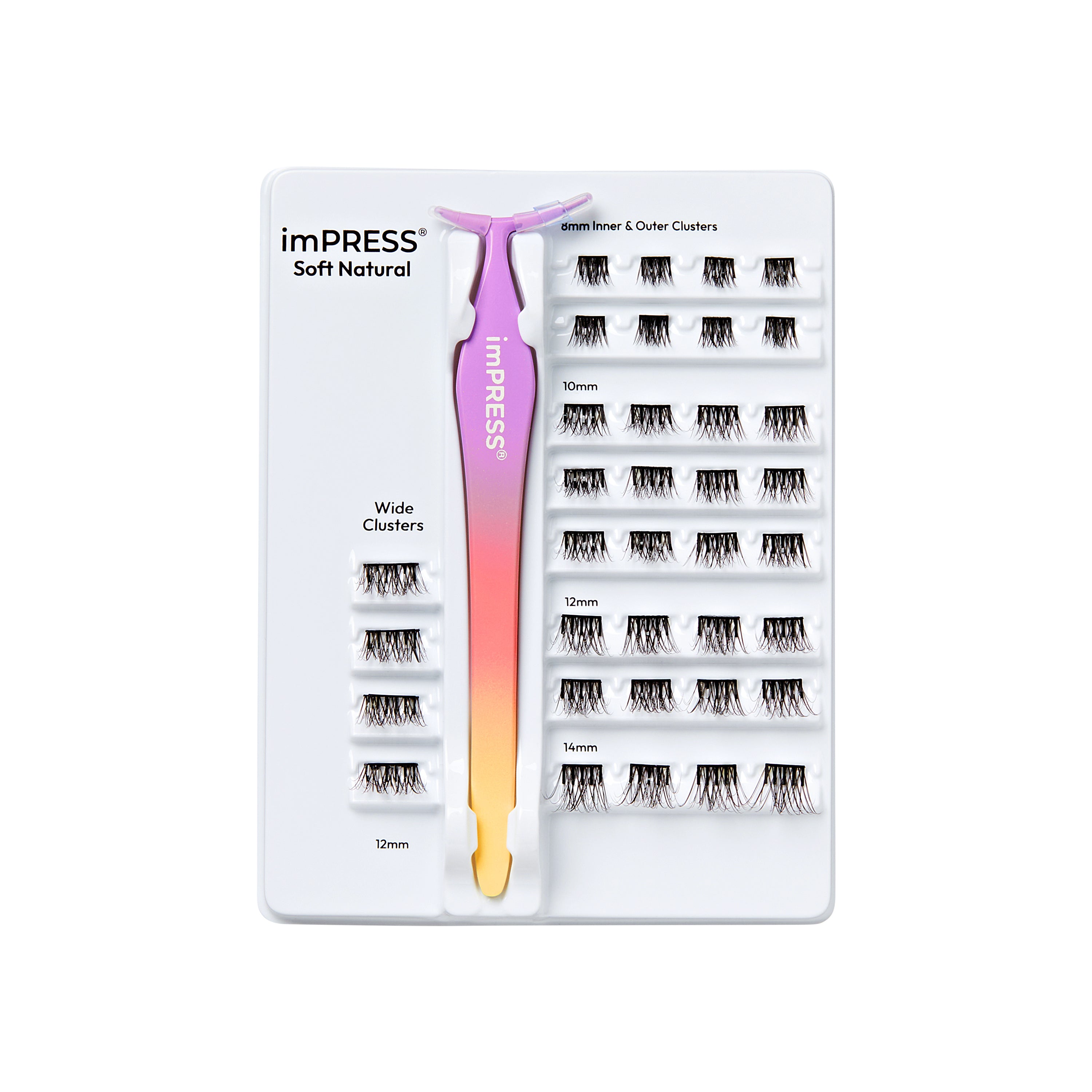 KISS imPRESS Press On Self Adhesive Eyelashes, 8mm–14mm, Soft Natural, 36 Lash Clusters