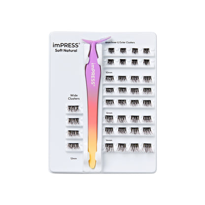 KISS imPRESS Press On Self Adhesive Eyelashes, 8mm–14mm, Soft Natural, 36 Lash Clusters