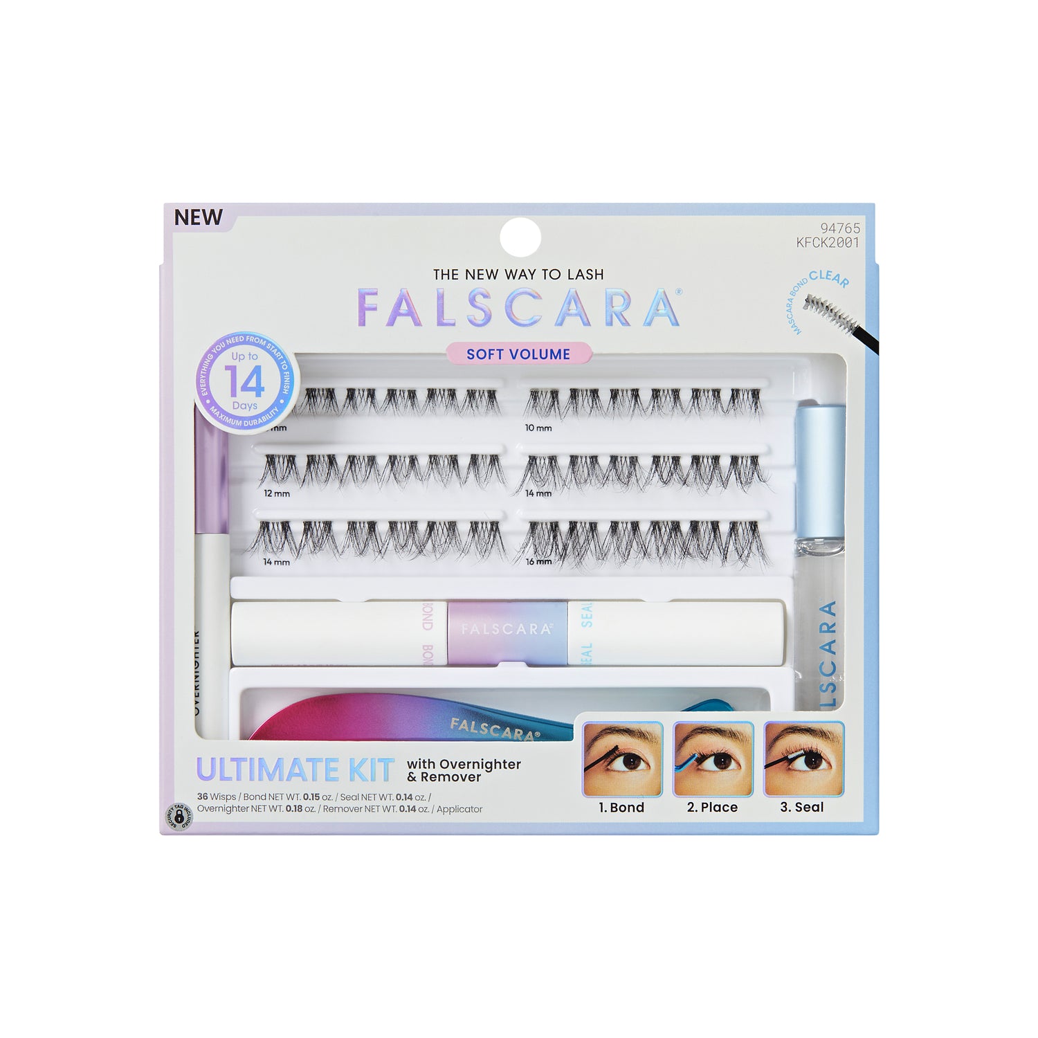 KISS FALSCARA False Eyelashes Ultimate Lash Extension Kit, Classic Wispy, 36 Lash Clusters