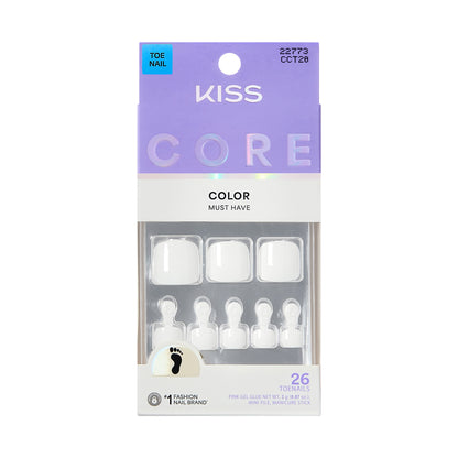 KISS CORE Color Press On Toenails, ‘Toe-tally Yours’, White, 26 Count